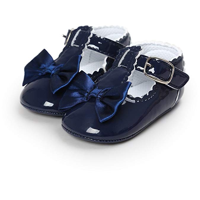  Bellazaara Princess Patent-Leather Navy Blue  Bowknot Soft Sole Mary Jane Shoes