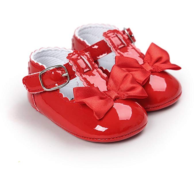  Bellazaara Princess Patent-Leather Red Bowknot Soft Sole Mary Jane Shoes