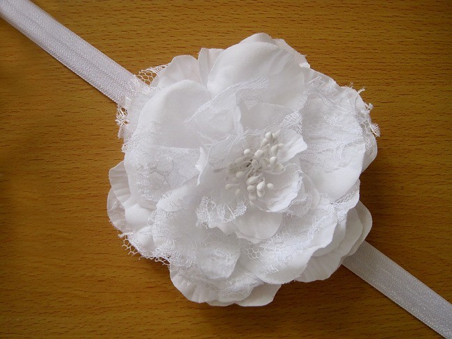 Bellazaara Baby Girl Christening Big Flower white Lace Headband 