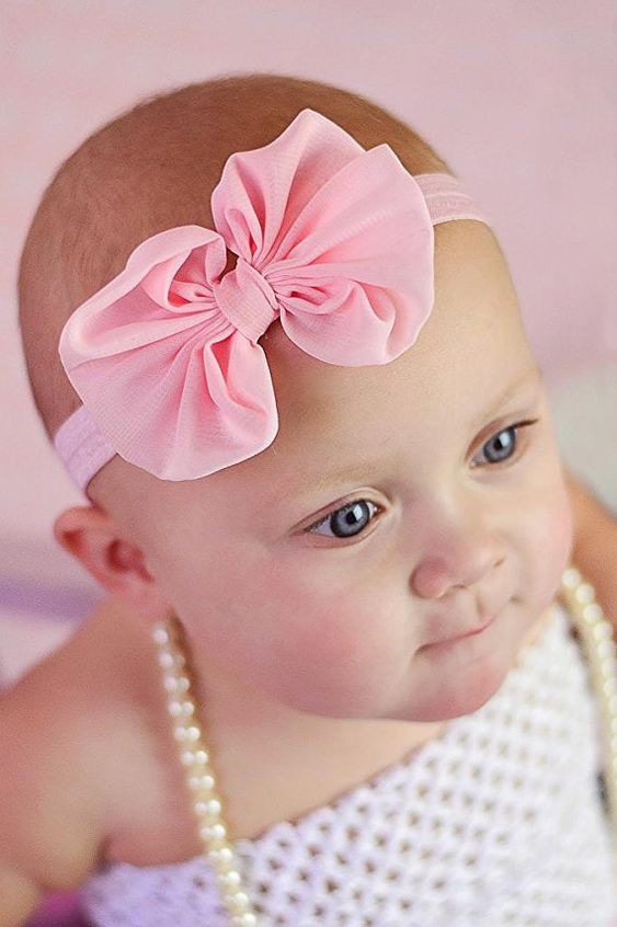 Bellazaara Baby Girls Newborn  Light Pink Chiffon Bowknot Headbands Hairband