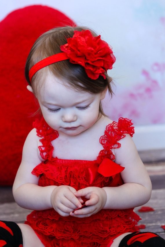 Bellazaara  Baby Girl Christening Big Flower Red Lace Headband