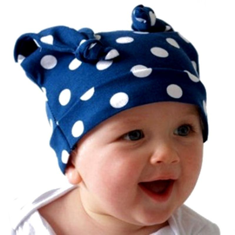  Bellazara Baby Kid Unisex Blue Polka Dotted  Long Ears Knotted Baby Hat Beanie Infant Cap