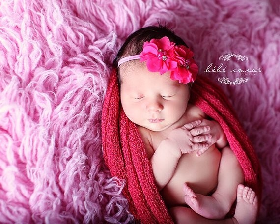Bellazaara Fushia Pink Triple Chiffon Flower Rhinestone  Baby Headband 