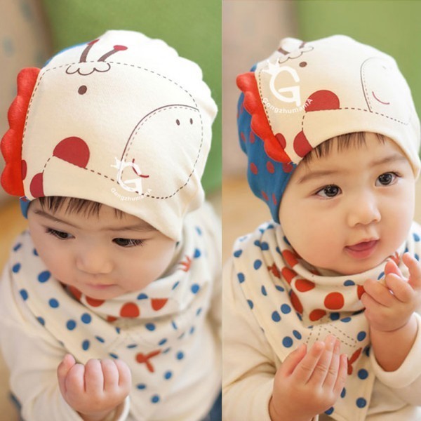 Bellazaara Baby Boys Girls Patchwork Pattern Soft Cotton Hedging Hat Cap+Triangle Bibs Saliva Towel