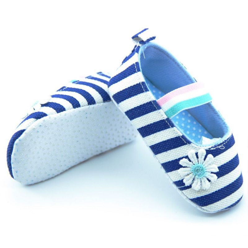 Bellazaara  Baby Girls Flower Cotton Shoes Soft Soled Striped Crib Shoes (0-6 Months)