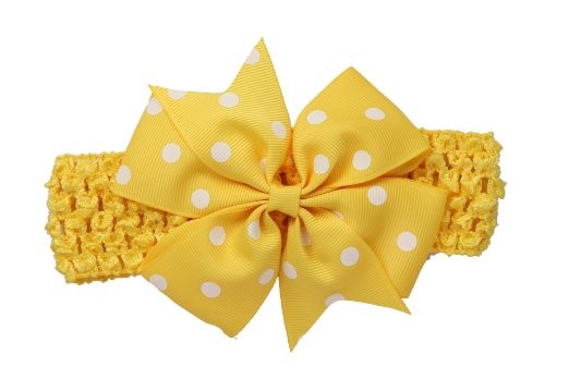 Bellazaara Yellow Polka Dot Bowknot on wide Crochet Headband