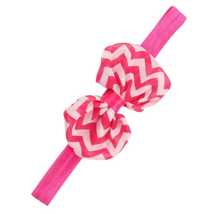 Bellazaara Fushia Pink Chevron Wave Print  Chiffon Bow Headband
