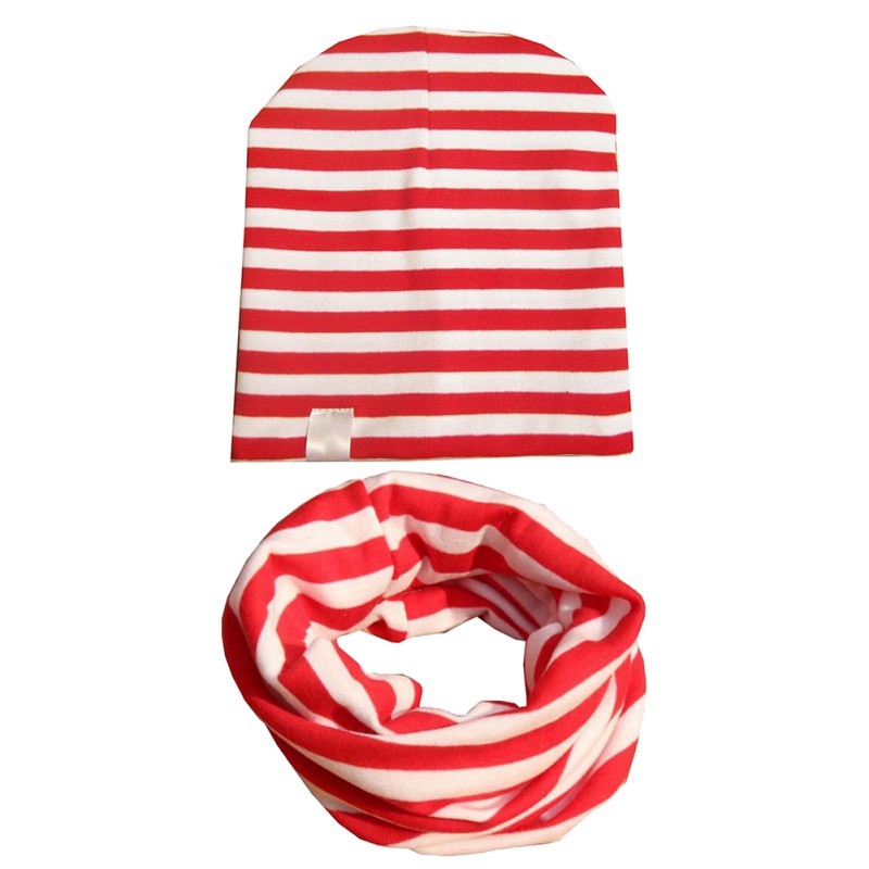 Red Striped Baby Cap and  infinity Scarf Buff