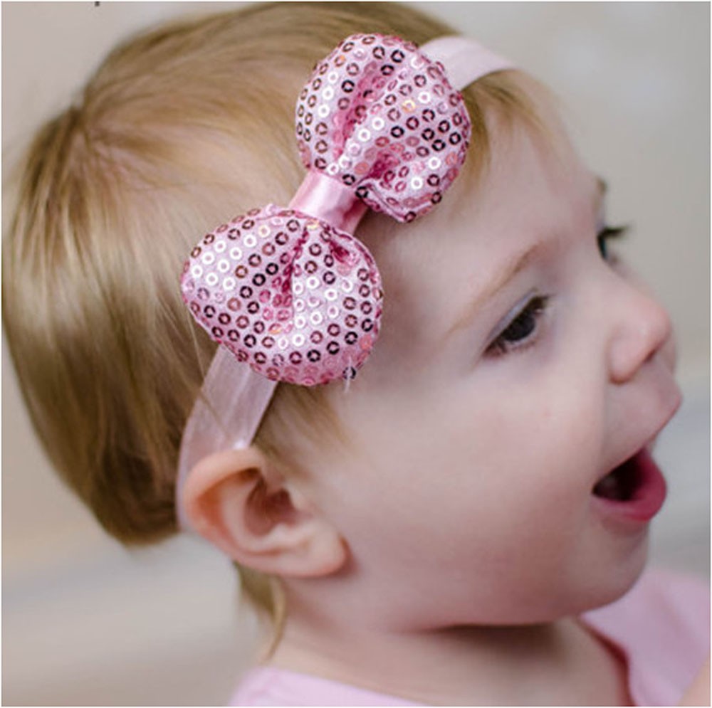 Bellazaara pink Sequin Bow Headband Newborn Girl 