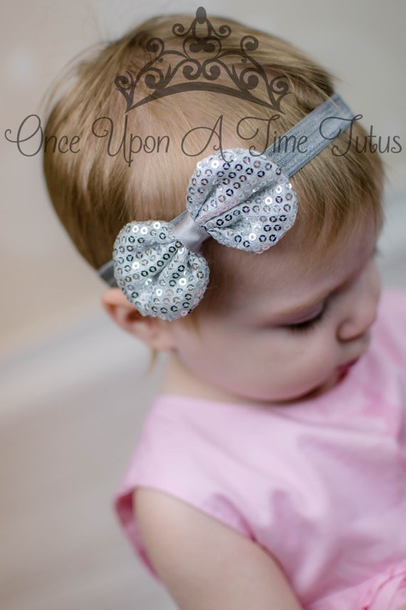 Bellazaara Silver Sequin Bow Headband Newborn Girl