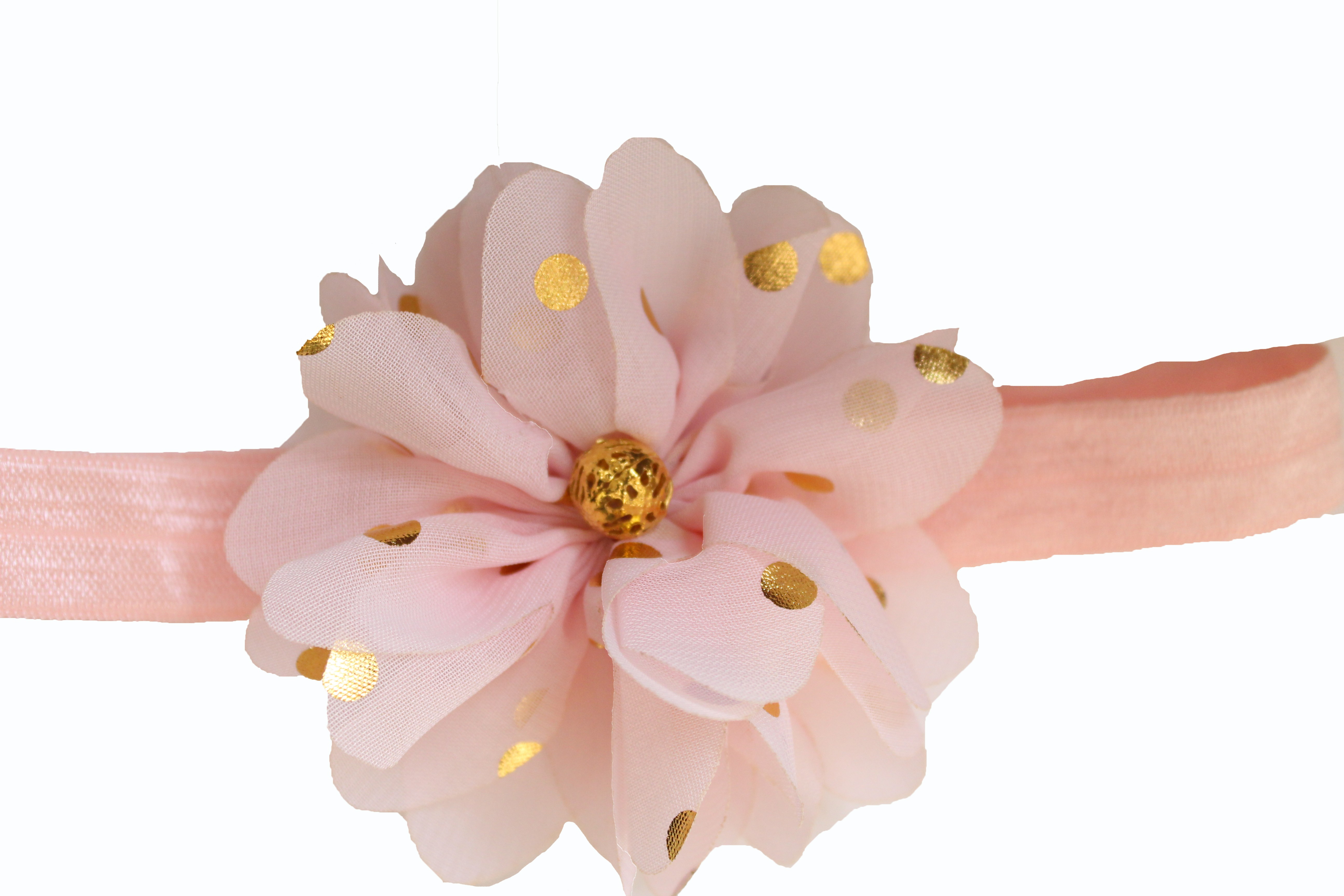 Bellazaara Pink Gold Polka Dots Large Chiffon Flower headband