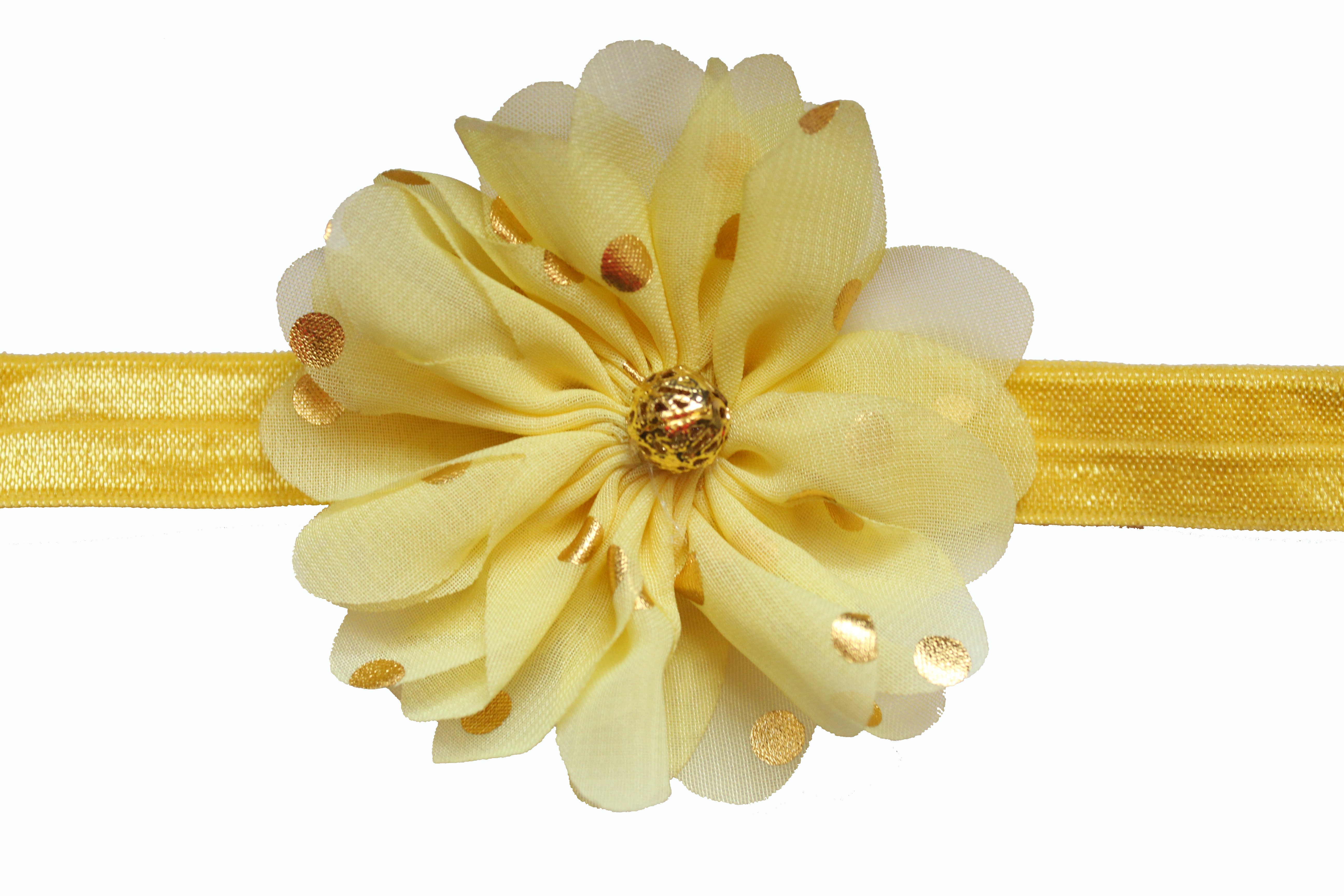 Bellazaara  Yellow Gold Polka Dots Large Chiffon Flower headband
