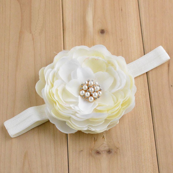 Bellazaara Christening  Ivory Big Flower with Rhinestone Baby Headband