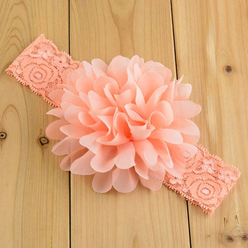 Bellazaara Baby Kid Girls  Peach Chiffon Lace Soft Elastic Large Flower Headband