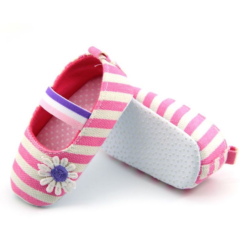 Bellazaara  Baby Girls Flower Cotton Shoes Soft Soled Striped Crib Shoes (0-6 Months)