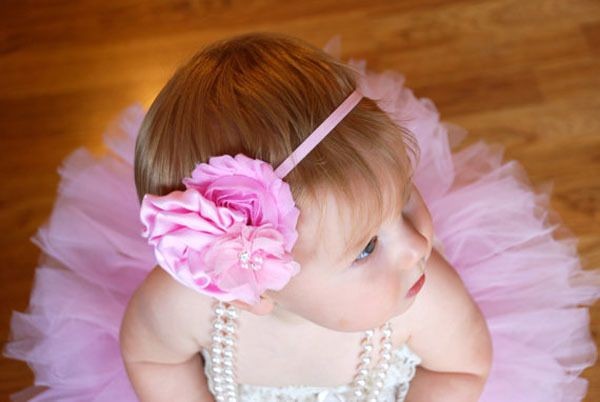 Baby Girl  Vintage Light Pink Shabby Chiffon Flower Headband 