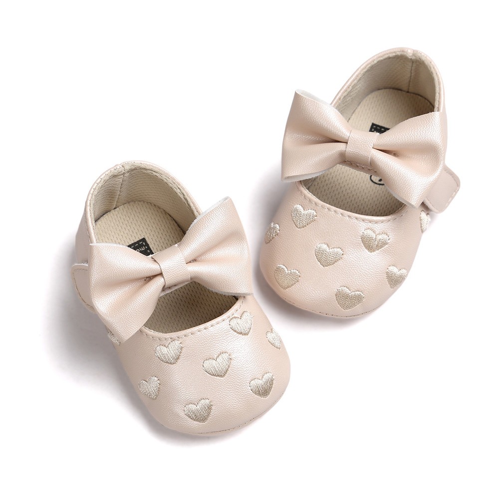 Bellazaara Girls Cream  PU Leather Bowknot  Crib Shoe