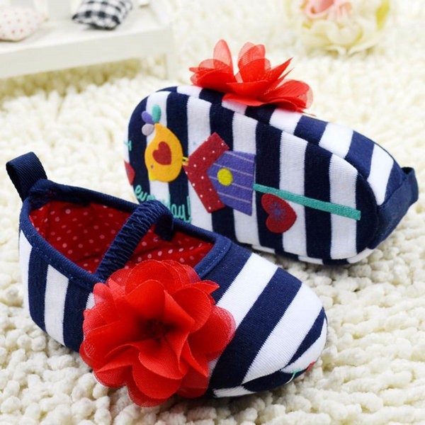 Bellazaara Baby Girls Crib navy blue Striped Soft Shoes