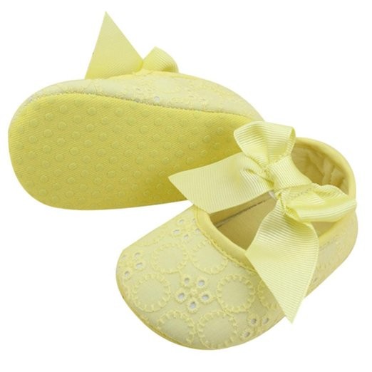 Bellazaara Yellow  Infant Girls Cotton Ribbon Bowknot Soft Bottom Flower Prewalker (0-6 Months)