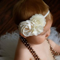 Baby Girl christening White Shabby Chiffon Flower Headband