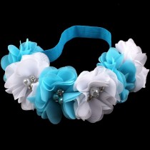 Bellazaara  Blue and White Rainbow coloured 6 chiffon  flower with rhinestone Baby Girl Headband