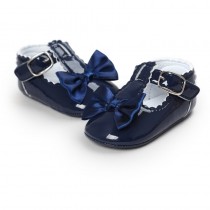  Bellazaara Princess Patent-Leather Navy Blue  Bowknot Soft Sole Mary Jane Shoes