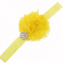 Bellazaara Vintage Yellow  Shabby Flower with  Rhinestone Baby Headbands 