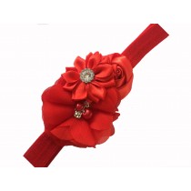 Bellazaara Red Satin Ribbon Flower Headband :