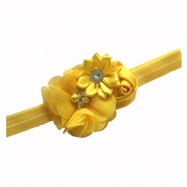Bellazaara Yellow Satin Ribbon Flower Headband 