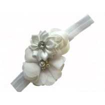 Bellazaara White Satin Ribbon Flower Headband