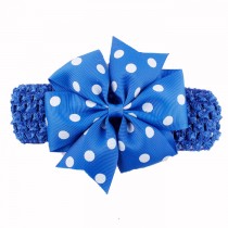 Bellazaara Blue Polka Dot Bowknot on wide Crochet Headband