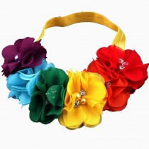 Bellazaara Rainbow coloured 6 chiffon  flower with rhinestone Baby Girl Headband
