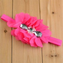 Bellazaara Fushia Pink Chiffon Flower with Crystal  baby headband