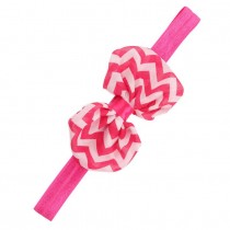 Bellazaara Fushia Pink Chevron Wave Print  Chiffon Bow Headband