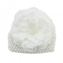 Bellazaara Baby Girl's White Peony Flower Weave Hat Cotton Beanie Cap 