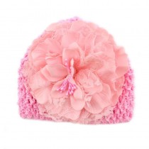 Bellazaara Baby Girl's Pink Peony Flower Weave Hat Cotton Beanie Cap