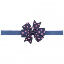 Navy Blue and Pink Polka Dotted ribbon Bow Headband