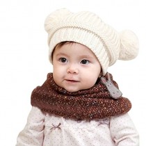 Bellazaara Cute Baby Kids Girl Boy White  Dual Balls Warm Winter Knitted Cap Hat Beanie