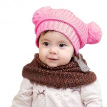 Bellazaara Cute Baby Kids Girl Boy Pink  Dual Balls Warm Winter Knitted Cap Hat Beanie