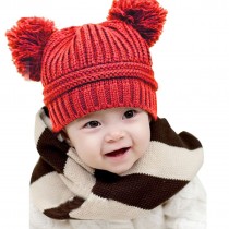 Bellazaara Cute Baby Kids Girl Boy Red Dual Balls Warm Winter Knitted Cap Hat Beanie