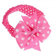 Bellazaara Pink Polka Dot Bowknot on wide Crochet Headband