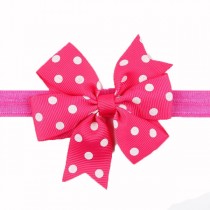 Pink and White Polka Dotted ribbon Bow Headband