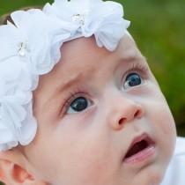 Bellazaara White Triple Chiffon Flower Rhinestone  Baby Headband