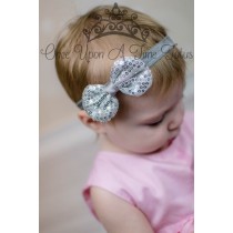Bellazaara Silver Sequin Bow Headband Newborn Girl