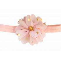 Bellazaara Pink Gold Polka Dots Large Chiffon Flower headband