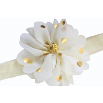 Bellazaara Cream Gold Polka Dots Large Chiffon Flower headband
