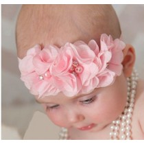 Bellazaara Triple light pinkChiffon Flower Rhinestone  Baby Headband 
