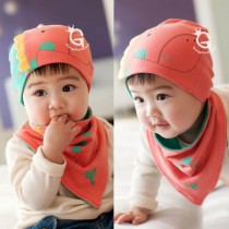 Bellazaara Baby Boys Girls Patchwork Pattern Soft Cotton Hedging Hat Cap+Triangle Bibs Saliva Towel
