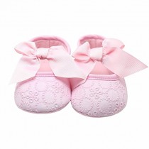 Bellazaara Pink Infant Girls Cotton Ribbon Bowknot Soft Bottom Flower Prewalker (0-6 Months)