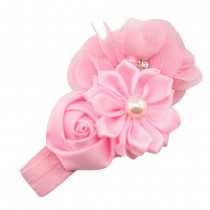 Bellazaara Pink Satin Ribbon Flower Headband